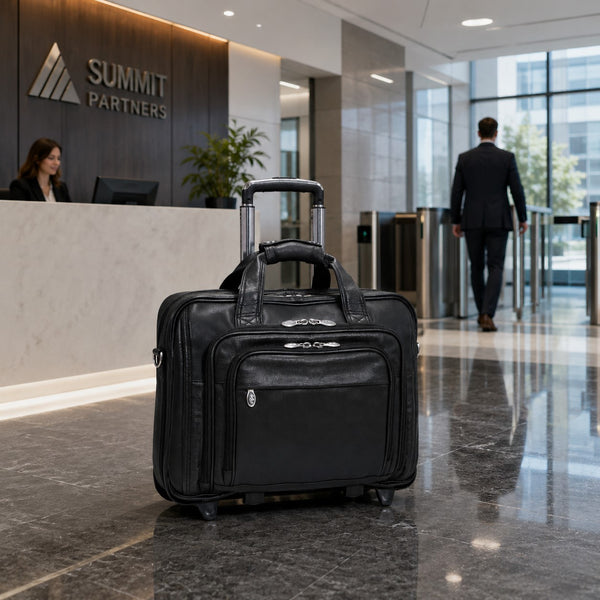 GOLD COAST | 17" Leather Patented Detachable -Wheeled Laptop Briefcase