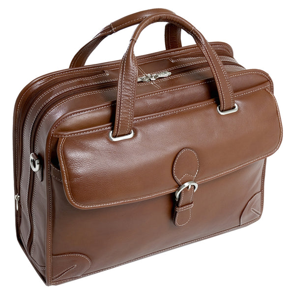 Carugetto - 15” Premium Brown Leather Wheeled Laptop Case