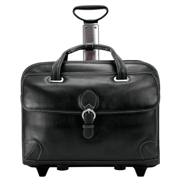 Chic and Functional 15” Black Leather Detachable-Wheeled Case - Ceresola