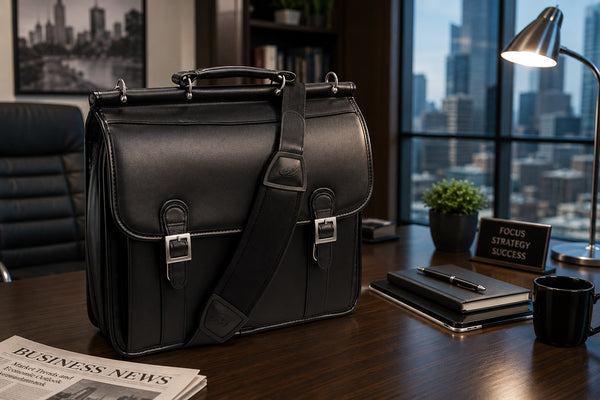 HALSTED | 15" Leather Double-Compartment Laptop Briefcase