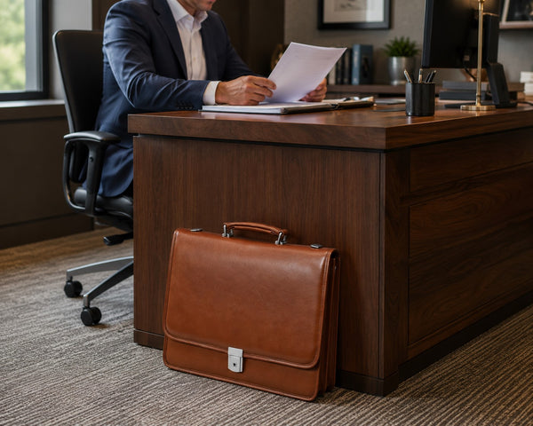 LEXINGTON | 15" Leather Flap Over Laptop Briefcase