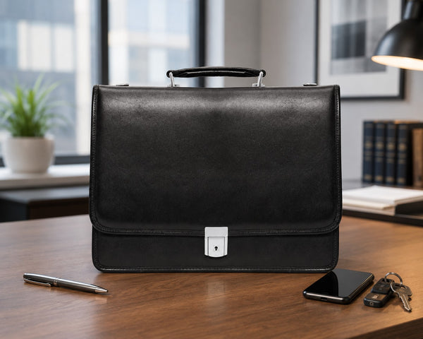LEXINGTON | 15" Leather Flap Over Laptop Briefcase