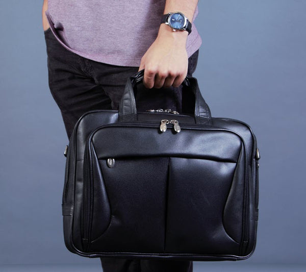 PEARSON | 17” Leather Expandable Laptop Briefcase