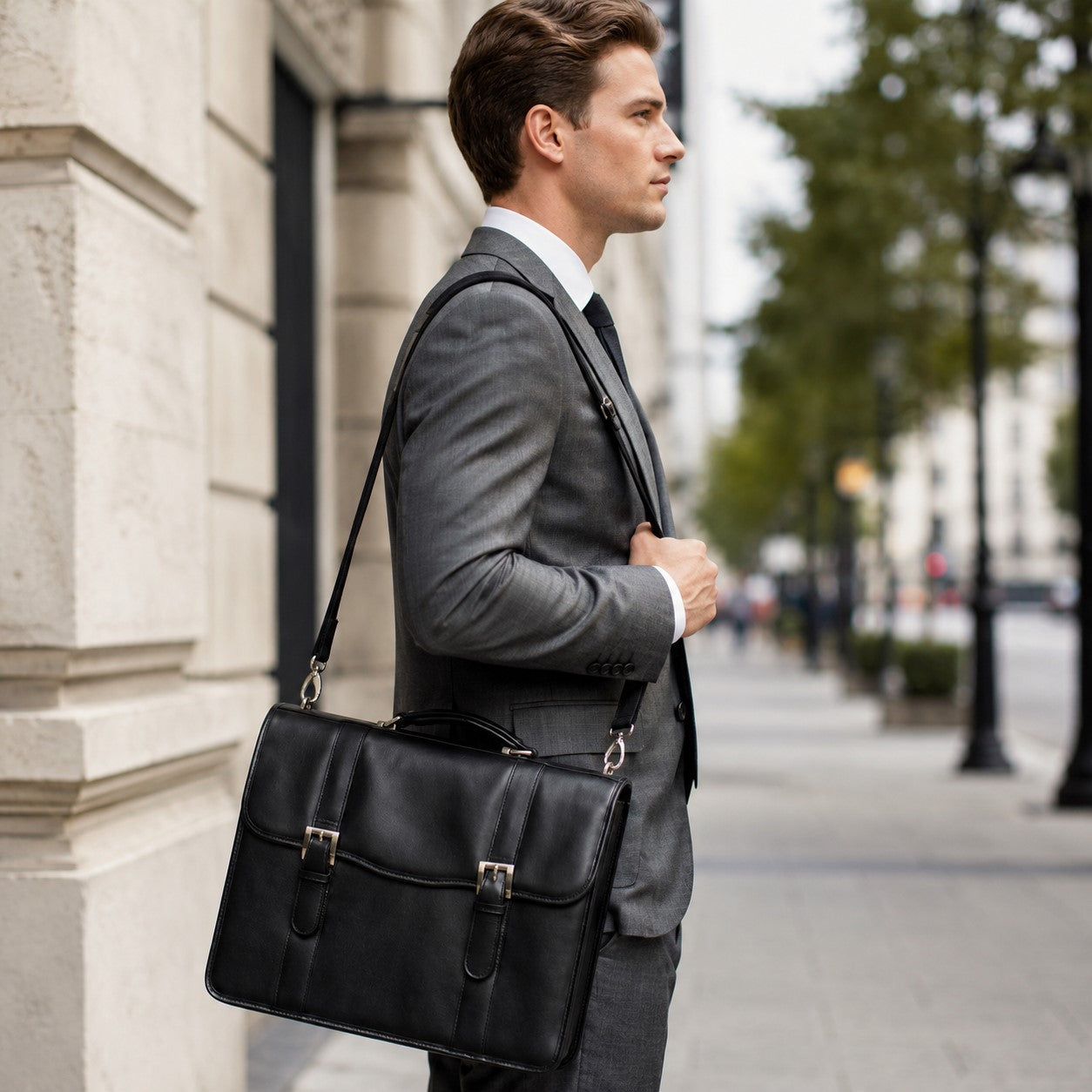 FLOURNOY | 15” Leather Double-Compartment Laptop Briefcase
