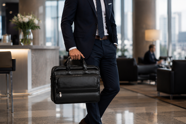 FRANKLIN | 17” Leather Detachable-Wheeled Laptop Case