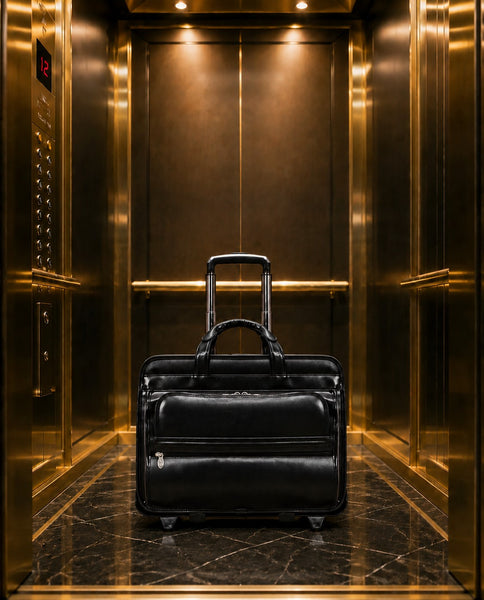 FRANKLIN | 17” Leather Detachable-Wheeled Laptop Case