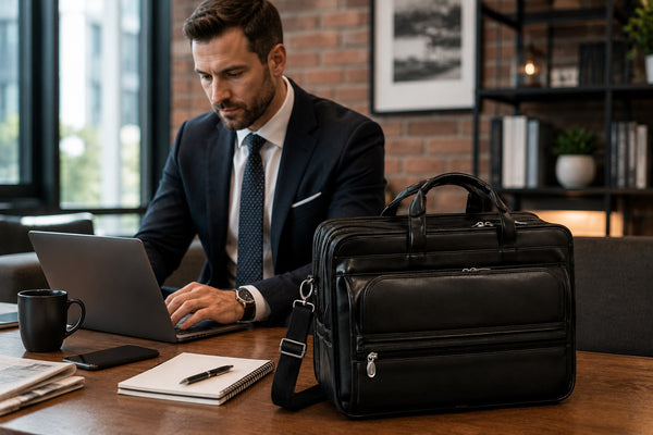ELSTON | 15” Leather Dual-Compartment Laptop Briefcase