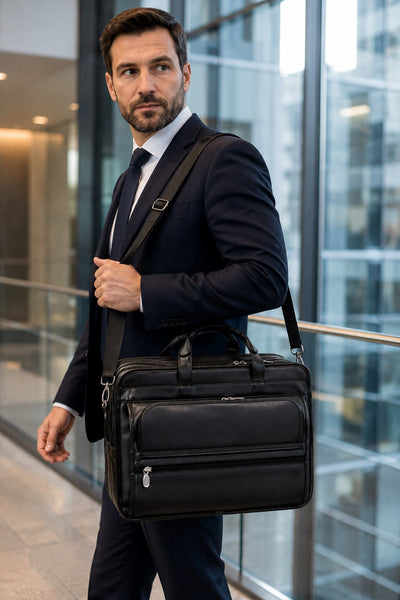 ELSTON | 15” Leather Dual-Compartment Laptop Briefcase