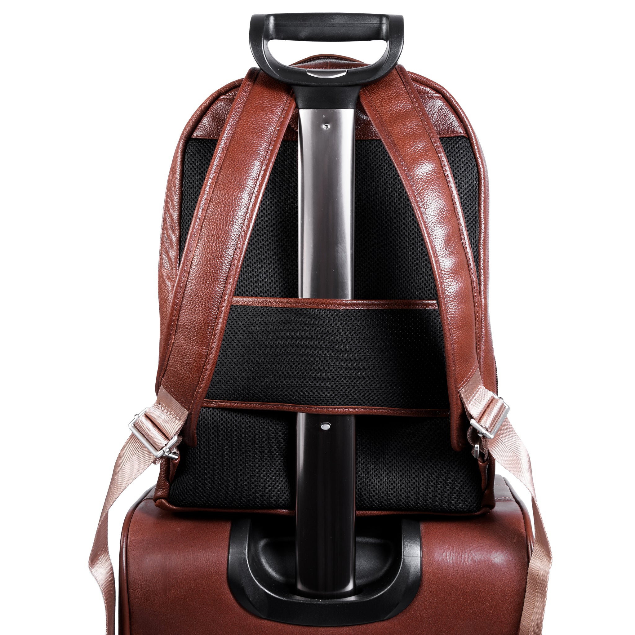 Premium 15” Leather Dual-Compartment Laptop Backpack