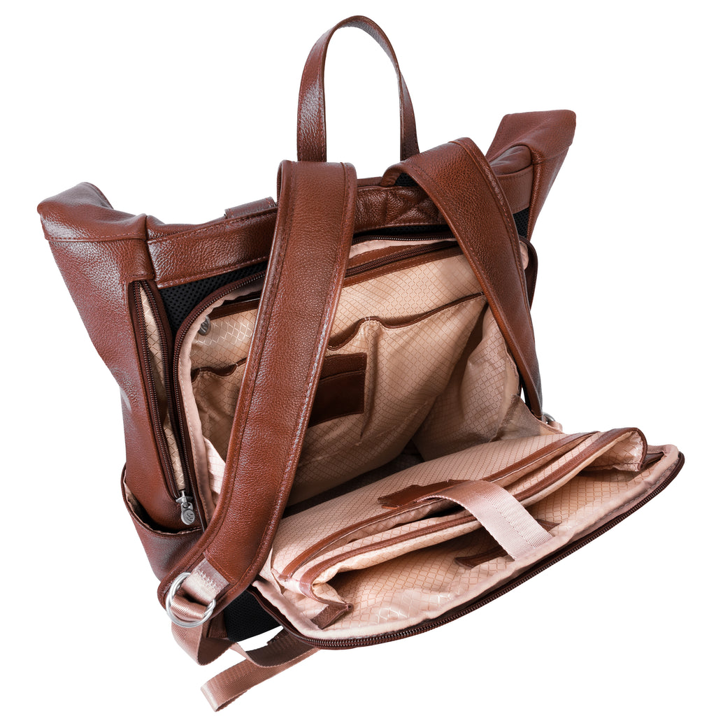 access 02 backpack laptop 17 McKlein Kennedy 17" Leather Dual Access Laptop Backpack Brown