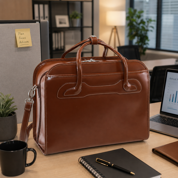 WILLOWBROOK | 17” Leather Detachable-Wheeled Laptop Case