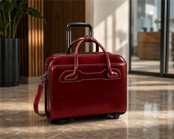 WILLOWBROOK | 17” Leather Detachable-Wheeled Laptop Case