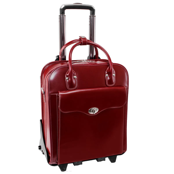 MELROSE | 15” Leather Vertical Detachable-Wheeled Laptop Case (Red)