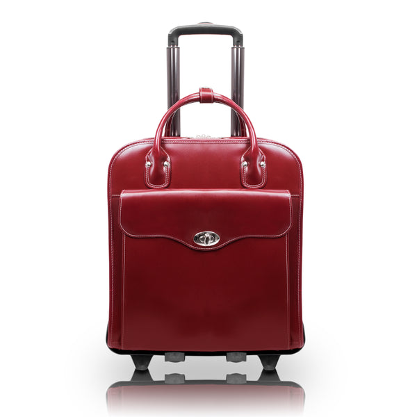MELROSE | 15” Leather Vertical Detachable-Wheeled Laptop Case (Red)