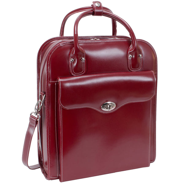 MELROSE | 15” Leather Vertical Detachable-Wheeled Laptop Case (Red)