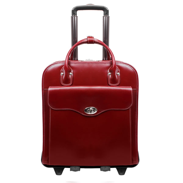 MELROSE | 15” Leather Vertical Detachable-Wheeled Laptop Case (Red)