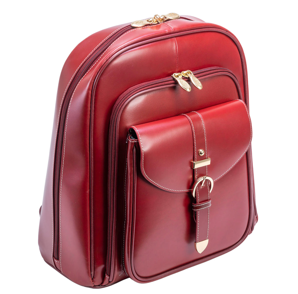 McKlein Olympia Leather Business Laptop Tablet Backpack, Red