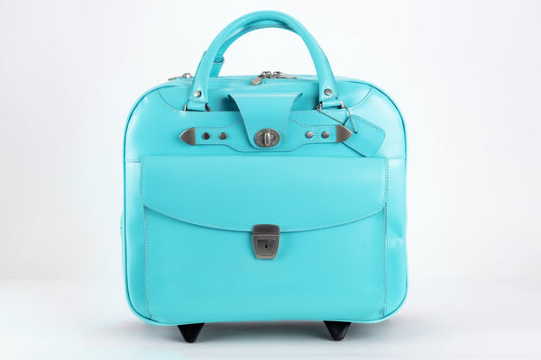 Leather Wheeled Ladies Laptop Case (Pink & Aqua Blue)