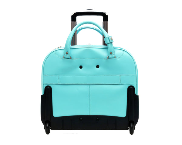 Leather Wheeled Ladies Laptop Case (Pink & Aqua Blue)