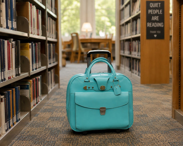 Leather Wheeled Ladies Laptop Case (Pink & Aqua Blue)