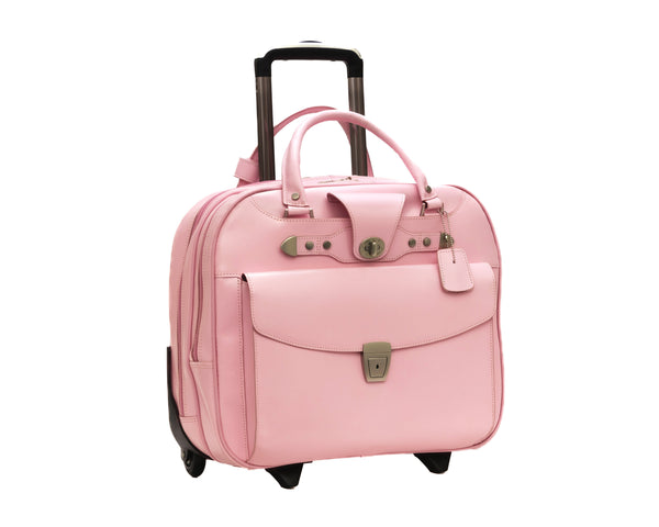 Leather Wheeled Ladies Laptop Case (Pink & Aqua Blue)