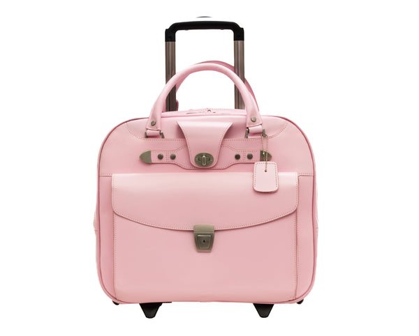 Leather Wheeled Ladies Laptop Case (Pink & Aqua Blue)