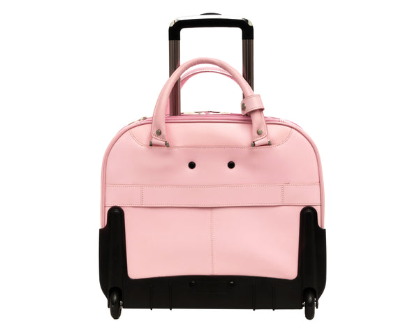 Leather Wheeled Ladies Laptop Case (Pink & Aqua Blue)