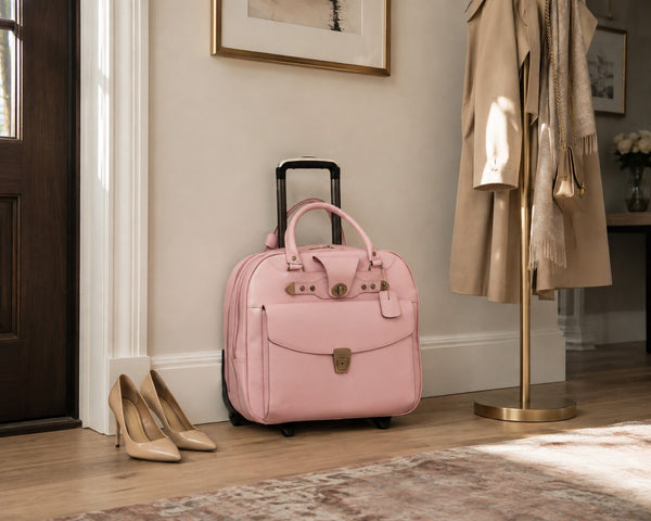 Leather Wheeled Ladies Laptop Case (Pink & Aqua Blue)
