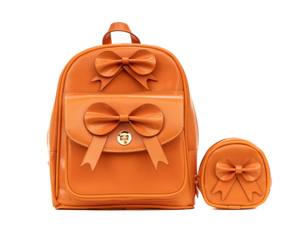 Leather Mini Bow Backpack (Orange, Aqua Blue & Pink)