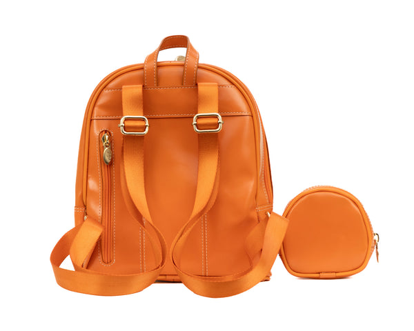 Leather Mini Bow Backpack (Orange, Aqua Blue & Pink)