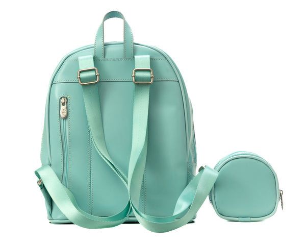 Leather Mini Bow Backpack (Orange, Aqua Blue & Pink)