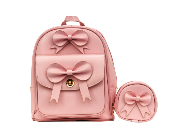 Leather Mini Bow Backpack (Orange, Aqua Blue & Pink)