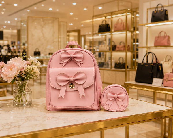 Leather Bow Backpack (Orange, Aqua Blue & Pink)