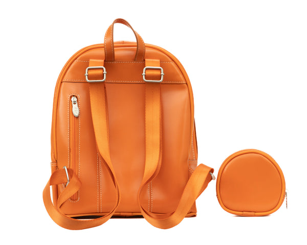Leather Mini Backpack (Orange, Aqua Blue & Pink)