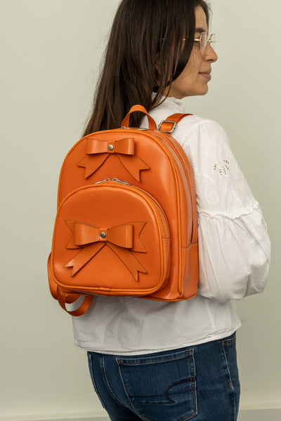 Leather Mini Backpack (Orange, Aqua Blue & Pink)