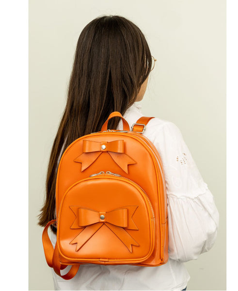 Leather Mini Backpack (Orange, Aqua Blue & Pink)