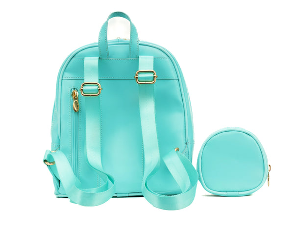 Leather Mini Backpack (Orange, Aqua Blue & Pink)
