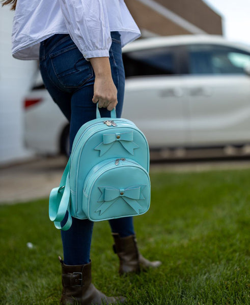 Leather Mini Backpack (Orange, Aqua Blue & Pink)