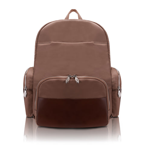 Brown Leather Trim Backpack for Work