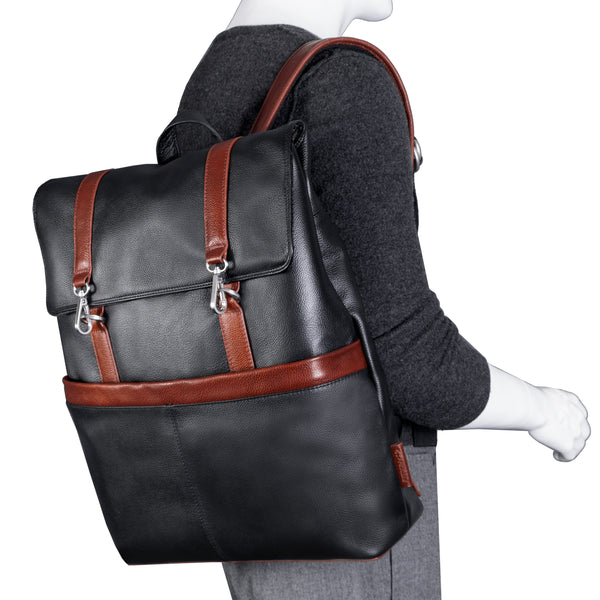 Classic Black Leather Executive Backpack