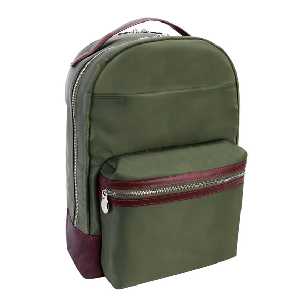 Elegant 15” Green Nylon Dual-Compartment Laptop Bag