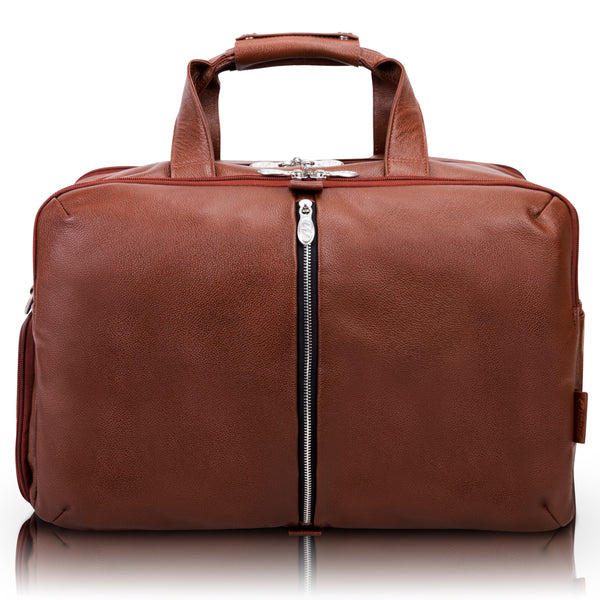 17" Brown Leather Carry-All Duffel Front View