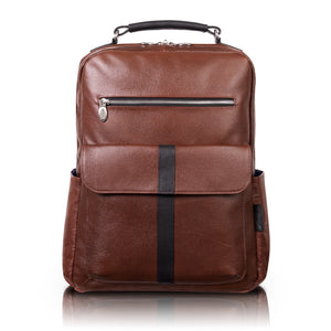 backpack two laptop Premium 17” Leather Two-Tone Laptop Backpack Brown