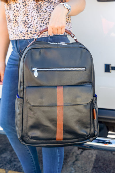 Functional Two-Tone 17” Leather Tech Backpack