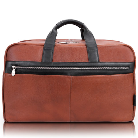 Brown Leather Laptop Duffel Front View