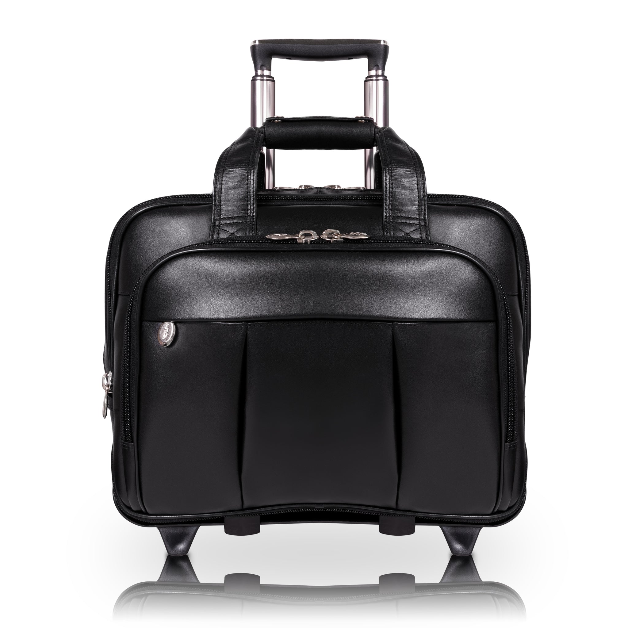 Damen - 17" Black Leather Detachable-Wheeled Laptop Case - Front View
