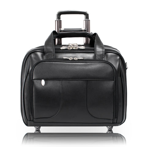 Leather Luggage Business Suitcase Rolling Travel Laptop Briefcase Wheeled  Executive Case Mobile Office Black