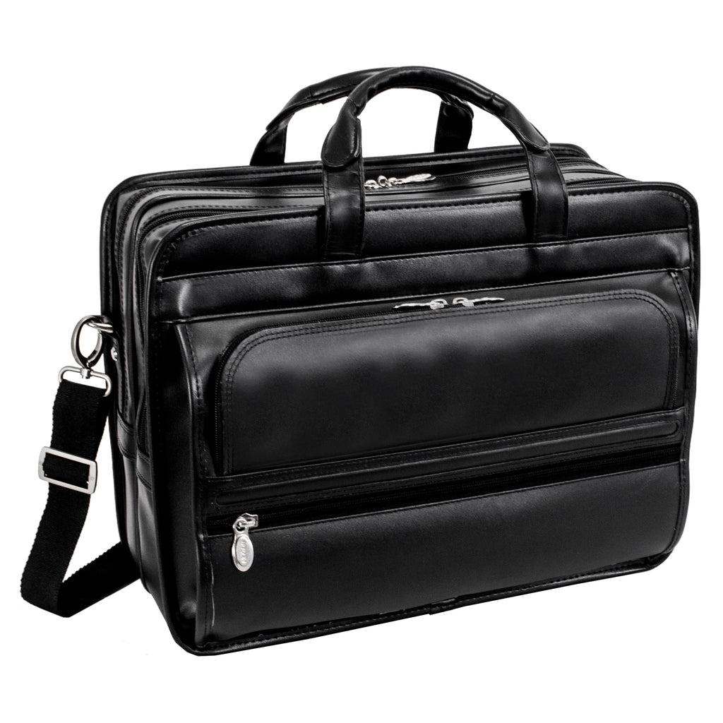 McKlein Hubbard Double Compartment Leather Laptop Briefcase Black