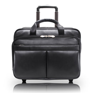 Leather Wheeled Laptop Briefcase - Front View