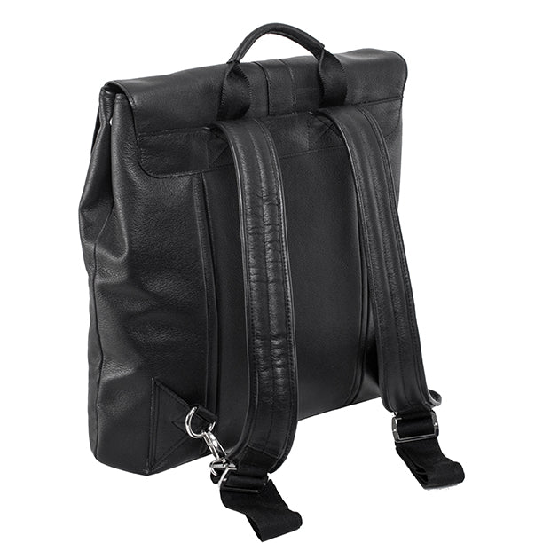 black leather flap backpack 87965 (Black) Leather Laptop Backpack